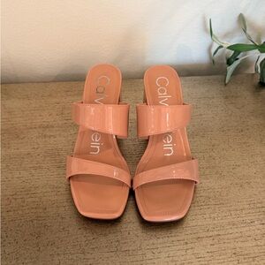 Calvin Klein Coral Patent Double-Strap Slide Mules